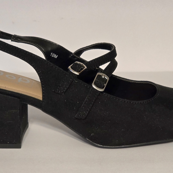 POP Womens 10 M Black Faux Suede Zaviera Mary Jane Heels NIB - Picture 3 of 6